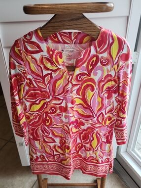 Coolibar Bright Pink & Yellow Printed Tunic Sz S